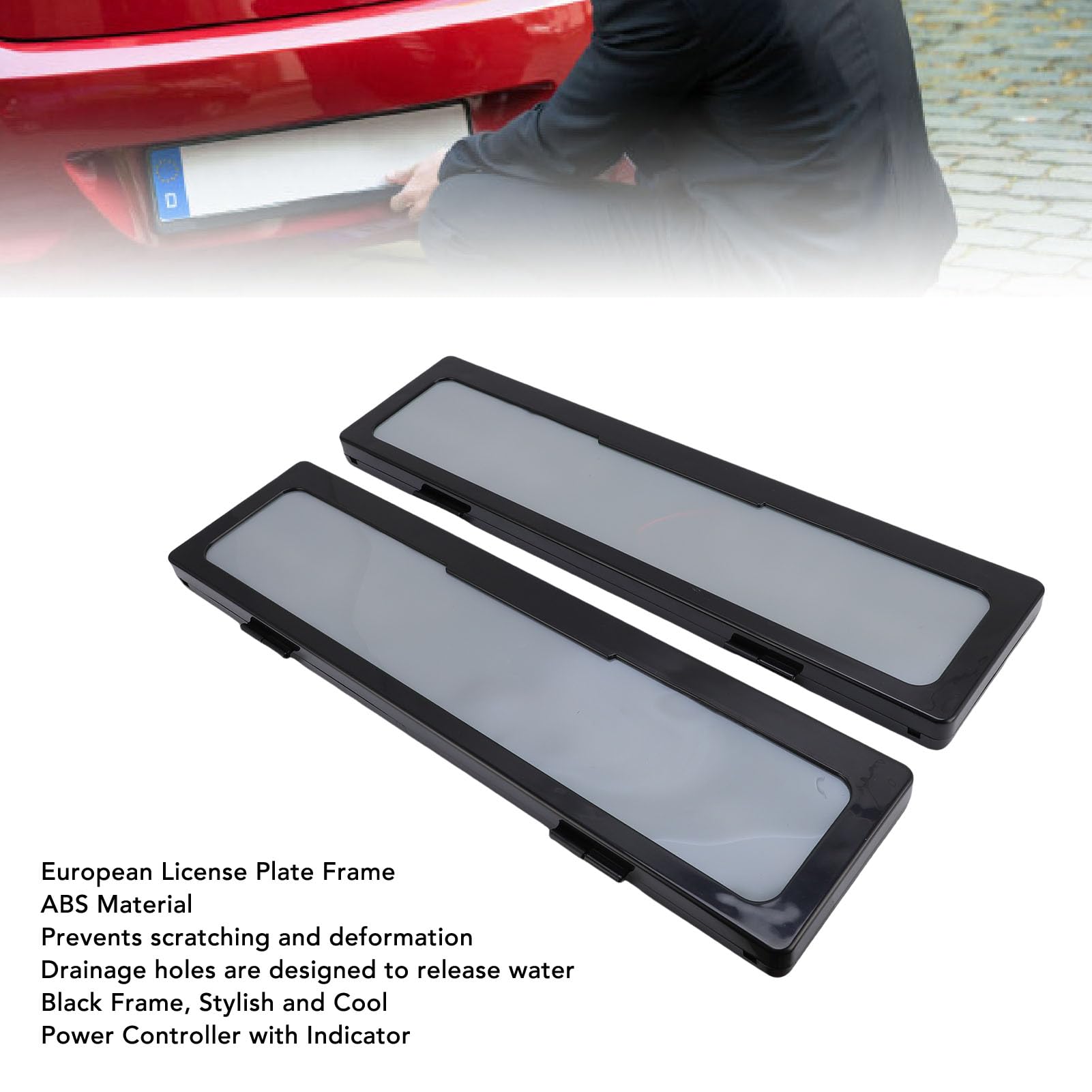 Annadue 2PCS Ramki Tablicy Rejestracyjnej, ABS Black Front Tylna Tylna Uchwyt na tablicę rejestracyjną dla Europejskiej Metody Samochodowej, Akcesoria Samochodowe