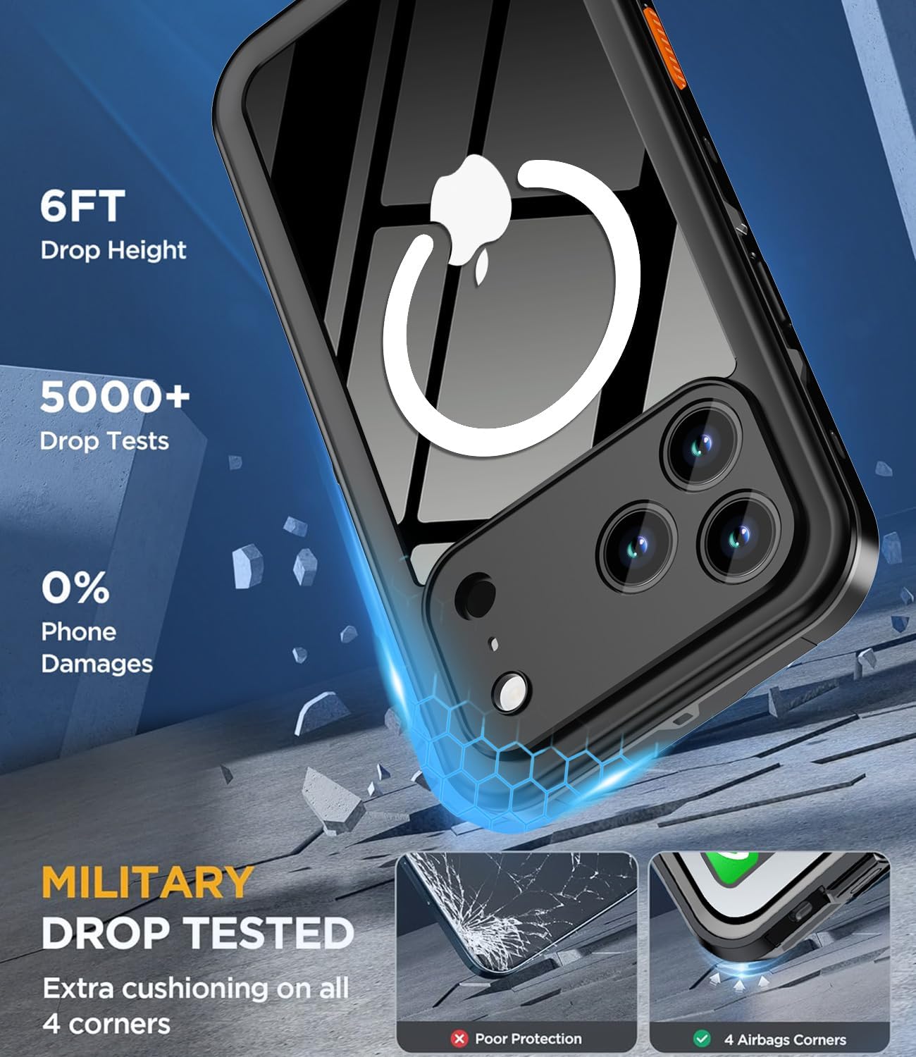 for iPhone 17 Pro Max Case Waterproof | Shockproof Dust Proof Phone Case Cover with Screen Protector - Clear