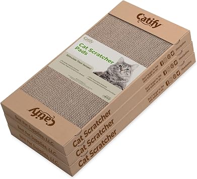 Best Pet Supplies Corrugated Cardboard Cat Scratcher Pads, Lounger, and Fun Interactive Scratching Boards, Claw Safe, Durable, Natural Recycled Materials, Supports Active Play - Wide (3 Pack)