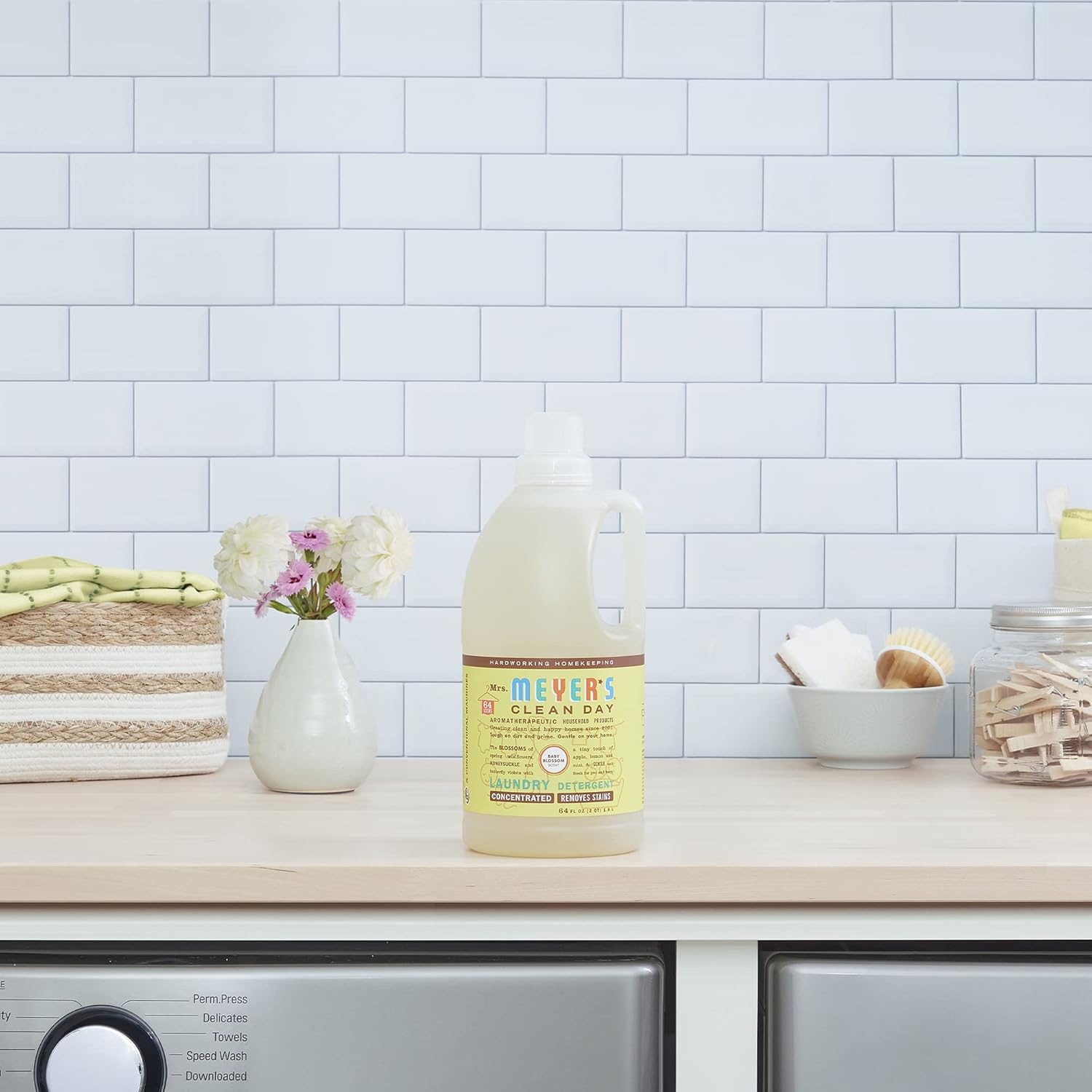 MRS. MEYER'S CLEAN DAY Baby Laundry Detergent Liquid, Infused with Essential Oils, Baby Blossom, 64oz (64 Loads) (Pack of 4)