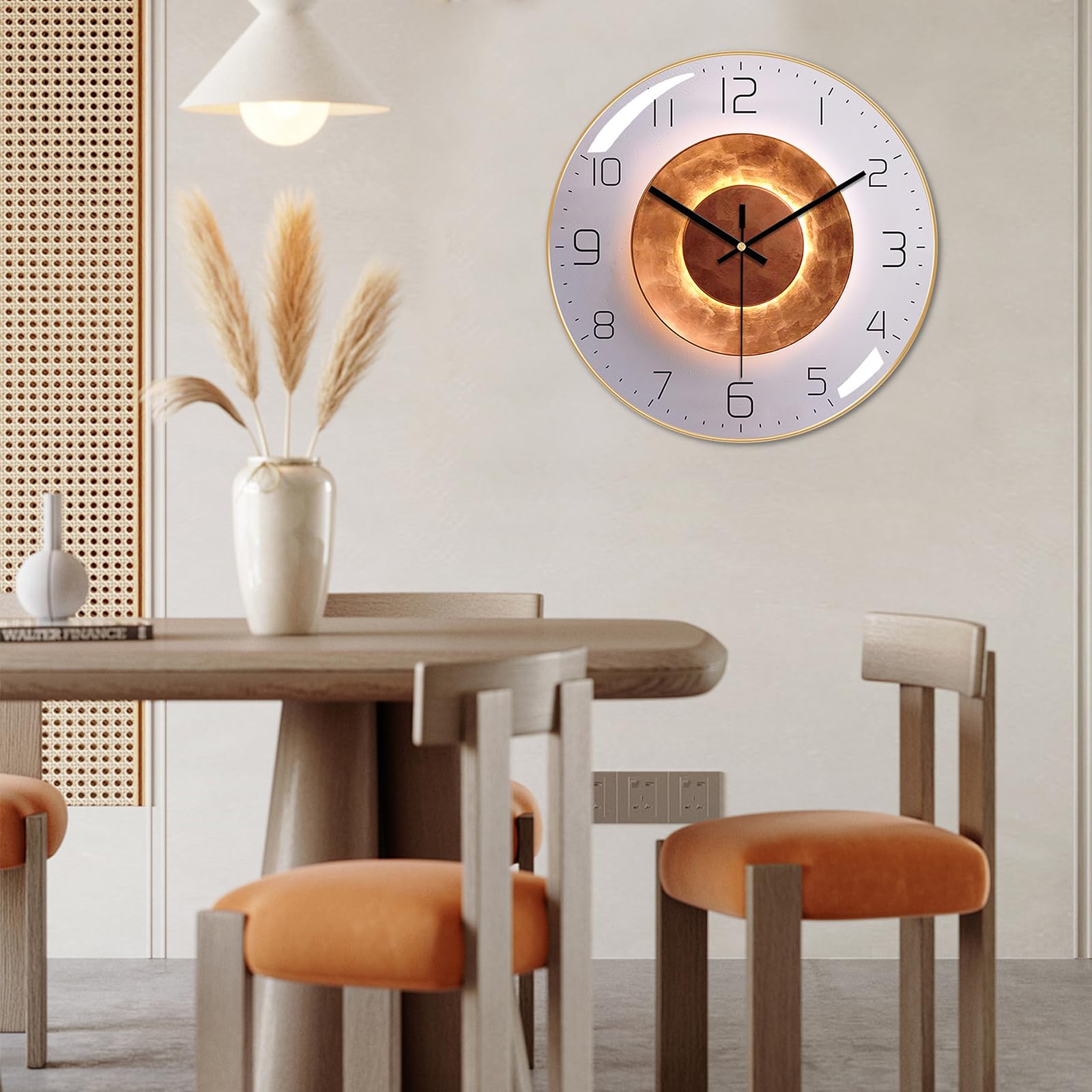 Ergocar Art Deco Wandklok met Licht en Schaduw - Stille Moderne Metalen Klok voor Woonkamer, Slaapkamer, Studeerkamer, Kantoor - Gouden Frame
