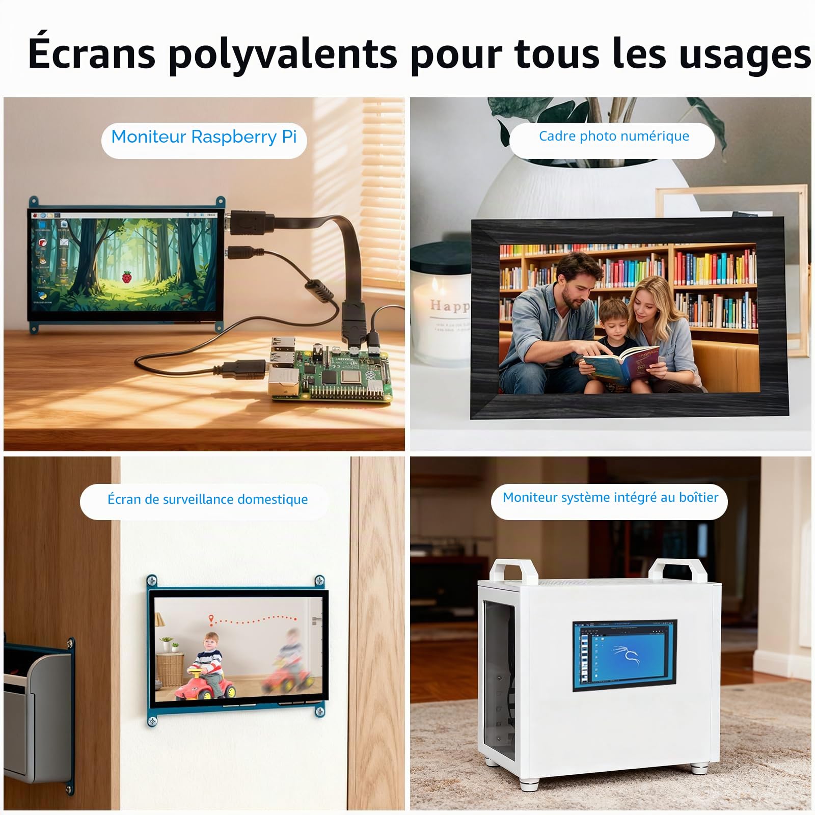 Moniteur IPS 7" 1024 x 600 HD TFT LCD avec écran tactile pour Raspberry Pi B +/2B Raspberry Pi 3 Windows 10/8.1/8/7