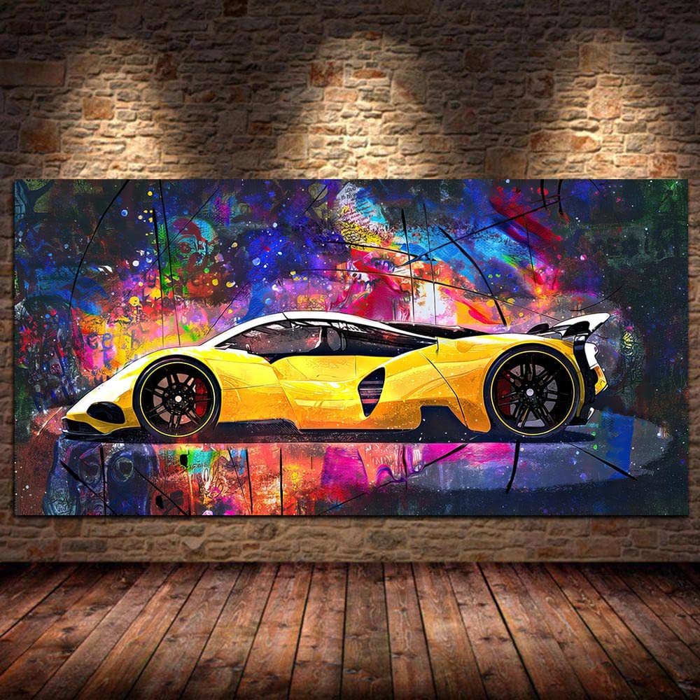 Modern Red Sports Car Graffiti Pop Art Canvas Painting