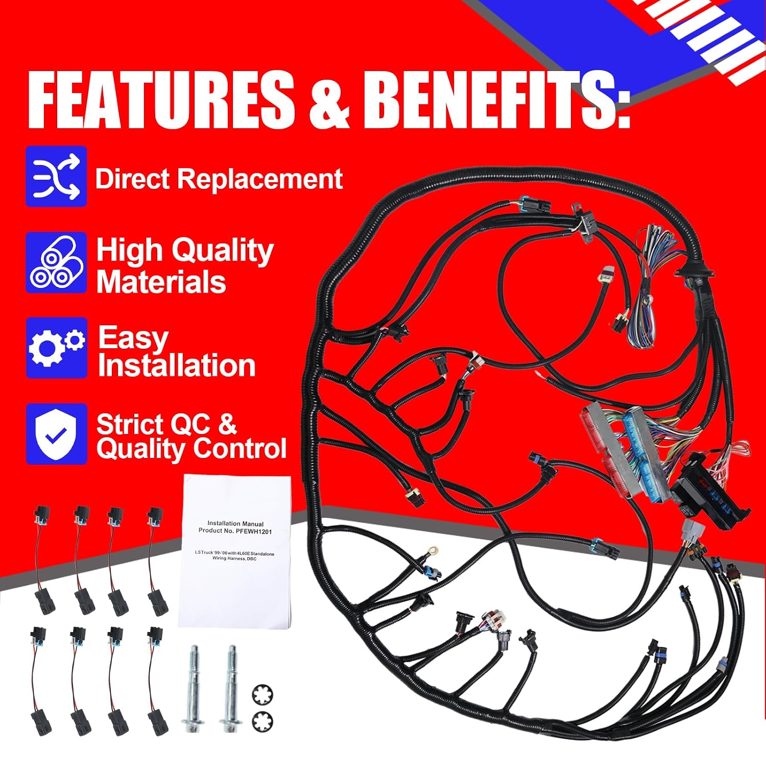 SMMS Swap Standalone Harness with 4L60E Transmission for GMC for Cadillac for Hummer Trucks, for Vortec DBC LS1 4.8 5.3 6.0 1997-2006