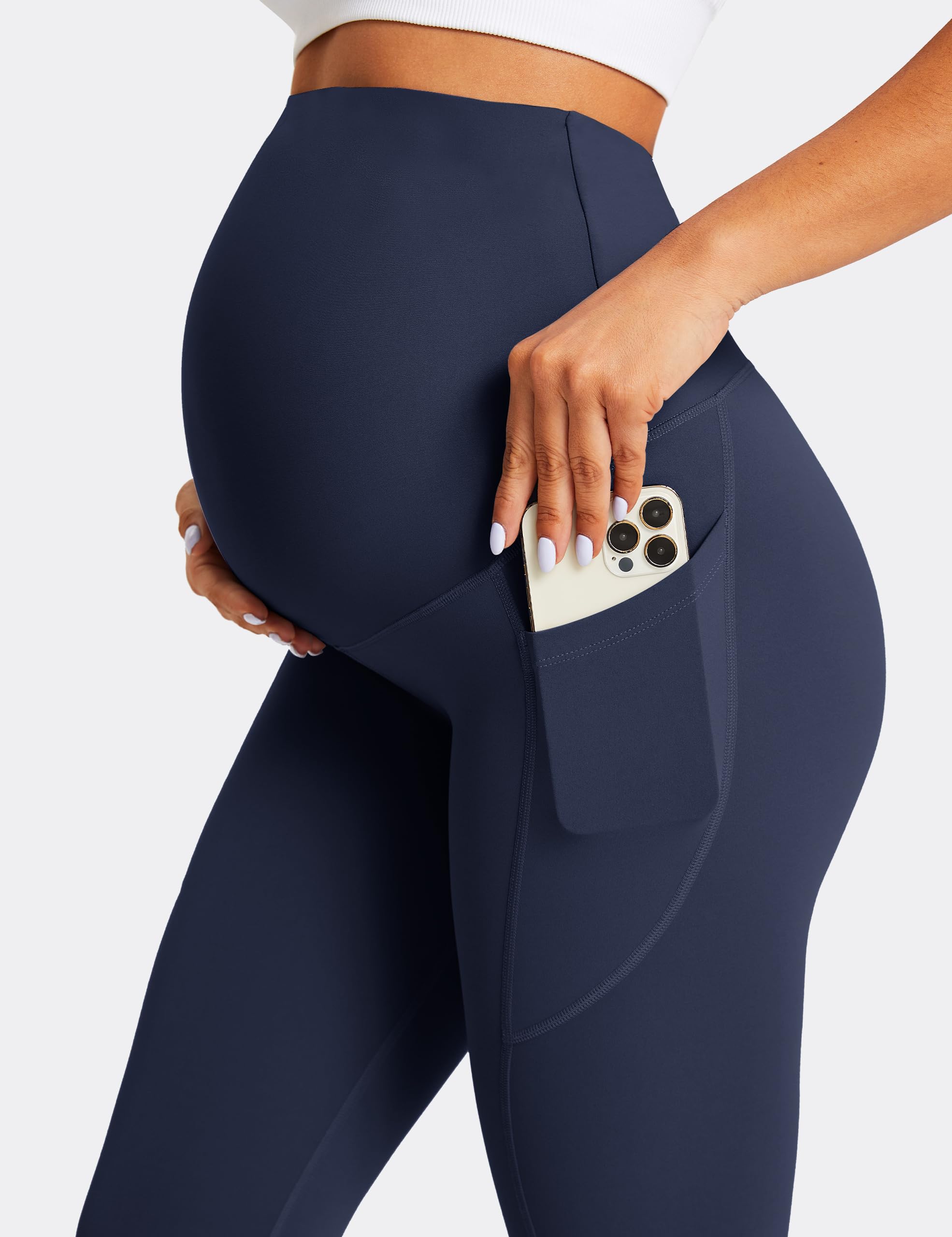 BAYDI Leggings premaman sopra il pancione con tasche Allenamento Supporto Pancia Elastico Morbido Pantaloni Gravidanza Activewear Pigiama