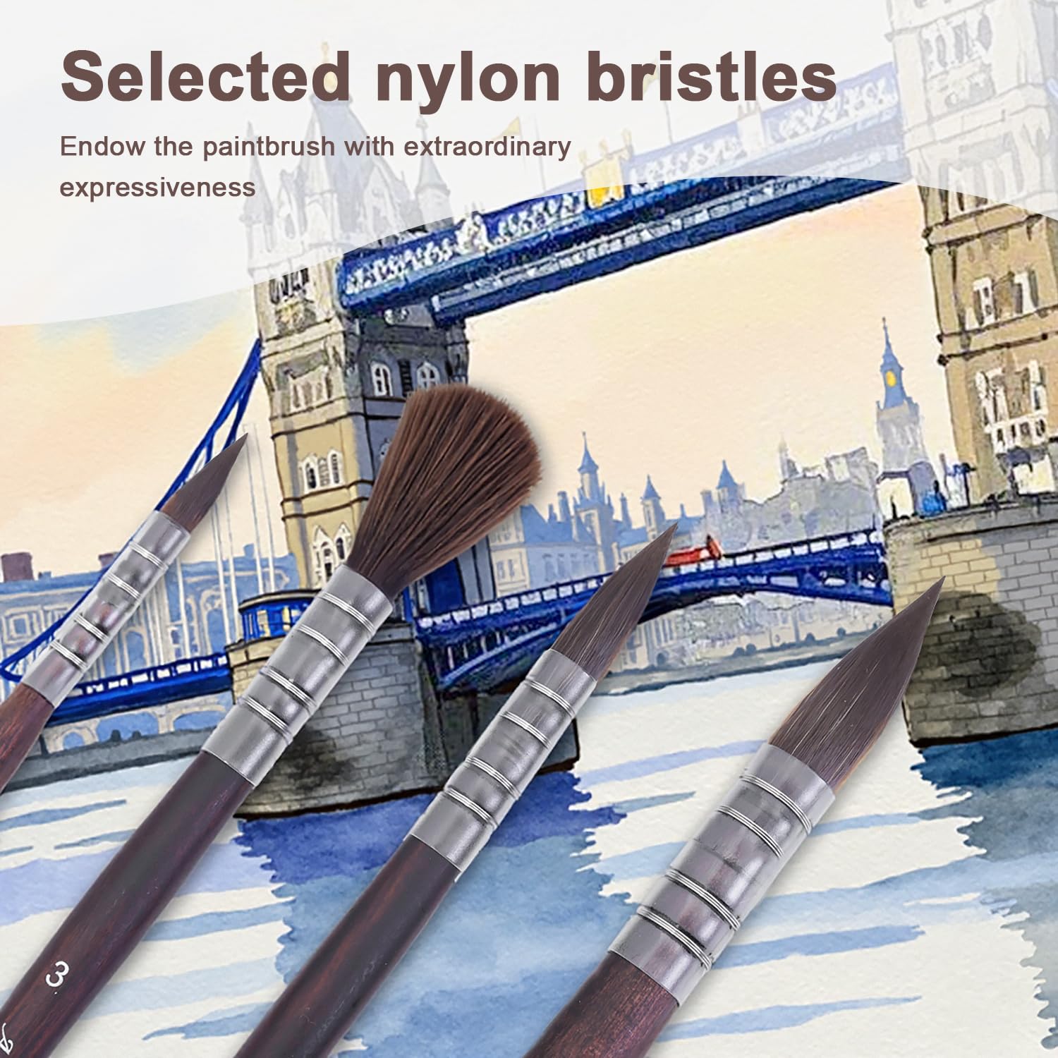 Lot de 10 pinceaux de peinture, série Artiste, poils en nylon avec pinceau rond, plat, éventail, angle, convient pour les artistes et les débutants pour la peinture acrylique, l'huile, l'aquarelle, la