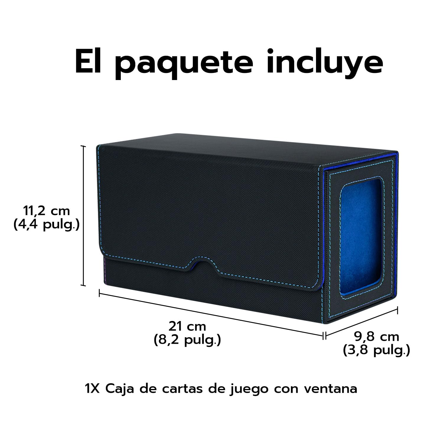 3 en 1 Caja de Cartas para MTG con Compartimiento Dado, 2 Ventanas de Pantalla Lateral, Caja Magnética de Tarjetas Contener 200+ Tarjetas para Cartas de Magic Commander TCG - Negro Azul