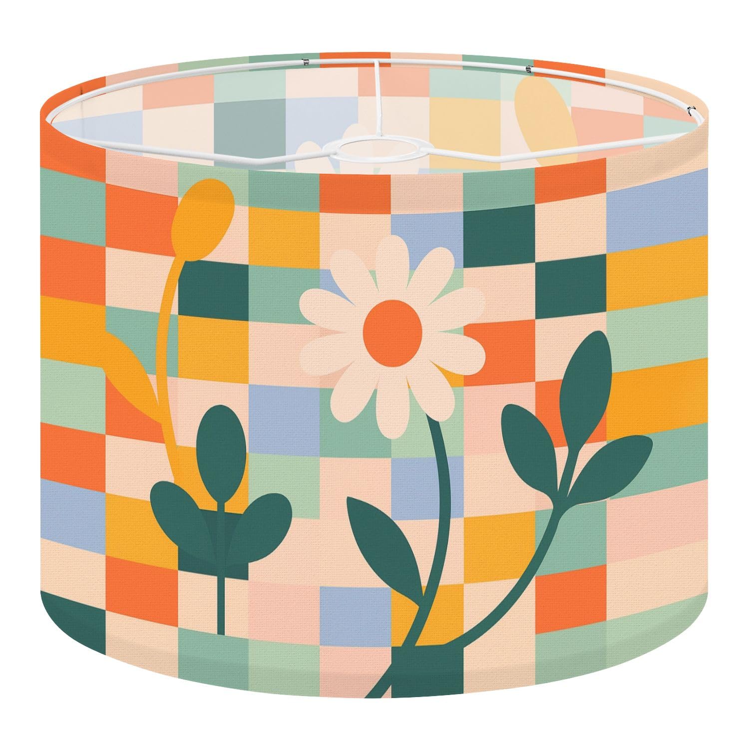 Drum Lamp Shade Large Lampshade Retro Checkered Colorful Abstract Seamless Retro for Floor Lamps Table Lamps Pendant Light Linen Lampshades Replacement Bedside Light Shades