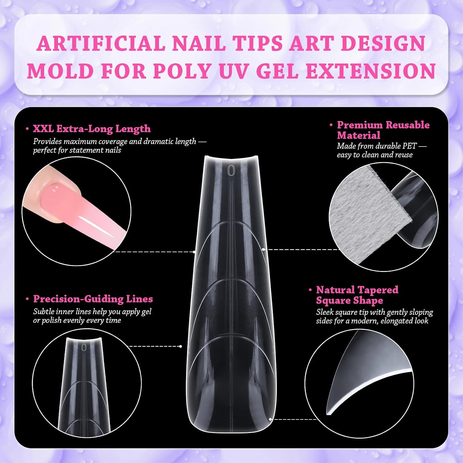 150pcs Long Straight Stiletto Coffin Nail Forms Thicken Clear Coffin Shape Nail Mold for Polygel Acrylic Extension Full Cover Fake Press On Nail Molds for Beginners DIY Manicure,15 Sizes