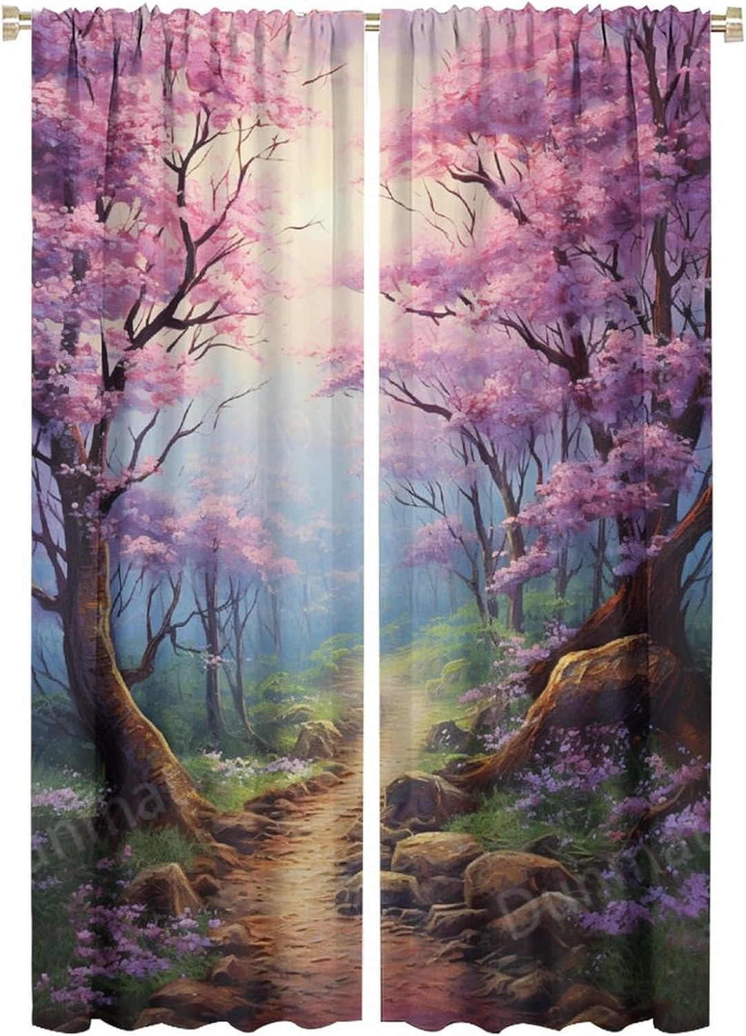 Abstract Pink Flower Blackout Window Curtains Vintage Beautiful Cherry Blossoms Rod Pocket Curtains for Bedroom Thermal Insulating Drapes for Living Room 2 Panels, Each 21" W x 63" L