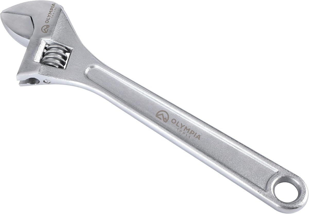 Olympia Tools Llave ajustable de 15", acero forjado de alta resistencia, cromada, mandíbulas mecanizadas con precisión, resistente a la oxidación