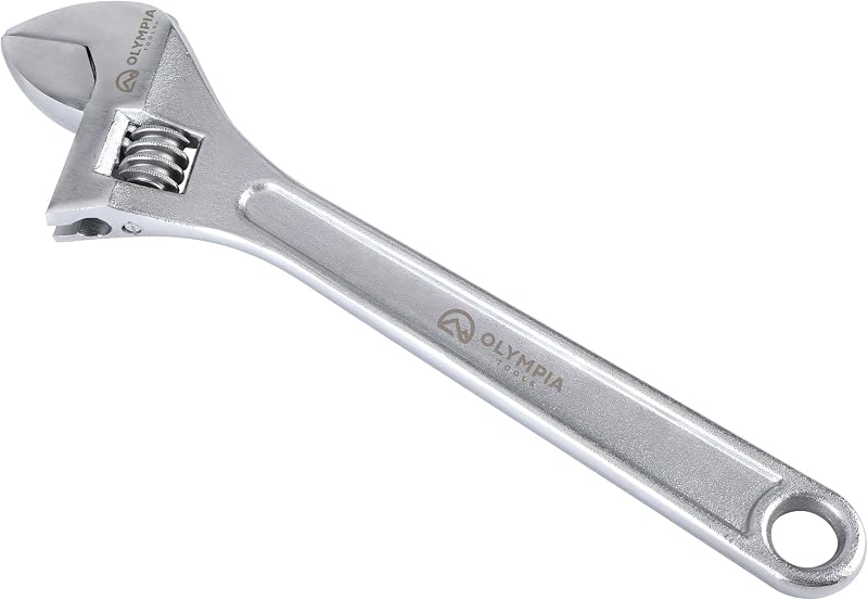 Olympia Tools Llave ajustable de 15", acero forjado de alta resistencia, cromada, mandíbulas mecanizadas con precisión, resistente a la oxidación