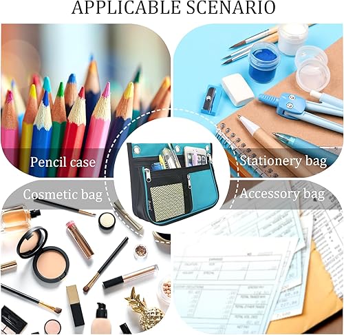 Miniatura 7 de Estuche de gran capacidad para carpeta de 3 anillas, bolsas expandibles con cremallera, 3 compartimentos para organizadores de oficina (azul)