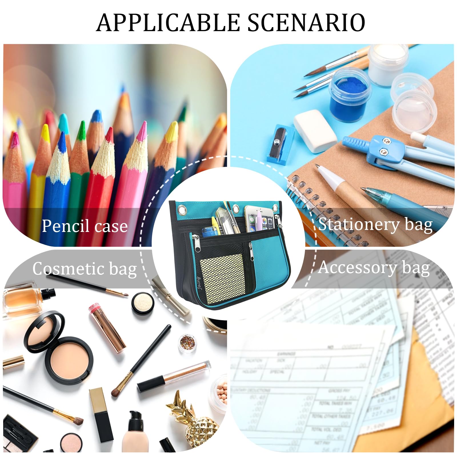 Bolsa de carpeta de gran capacidad para carpeta de 3 anillas, bolsas expandibles con cremallera, 3 compartimentos para organizadores de oficina