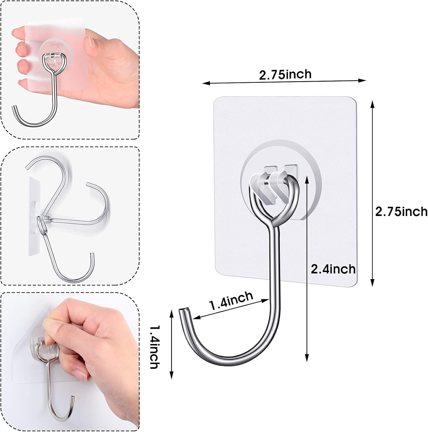 Large Adhesive Hooks Wall Hooks 33 lb (Max) Transparent Reusable Seamless Stainless Steel Hooks Waterproof, Rustproof and Oilproof Nail-Free for Towel, Coats, Kitchen, Bathroom, Home (16 Pieces): Home Improvement