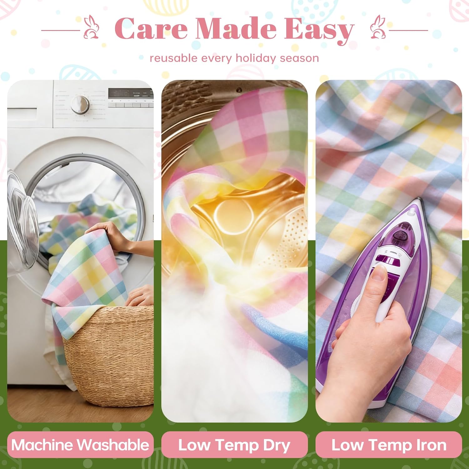 JIALE Easter Gingham Tablecloth for Rectangle Tables, Spring Buffalo Check Wrinkle Free Fabric Table Cloth, Plaid Table Cover for Kitchen Dinner Outdoor Birthday Party Decor, 60"x120", Yellow Green