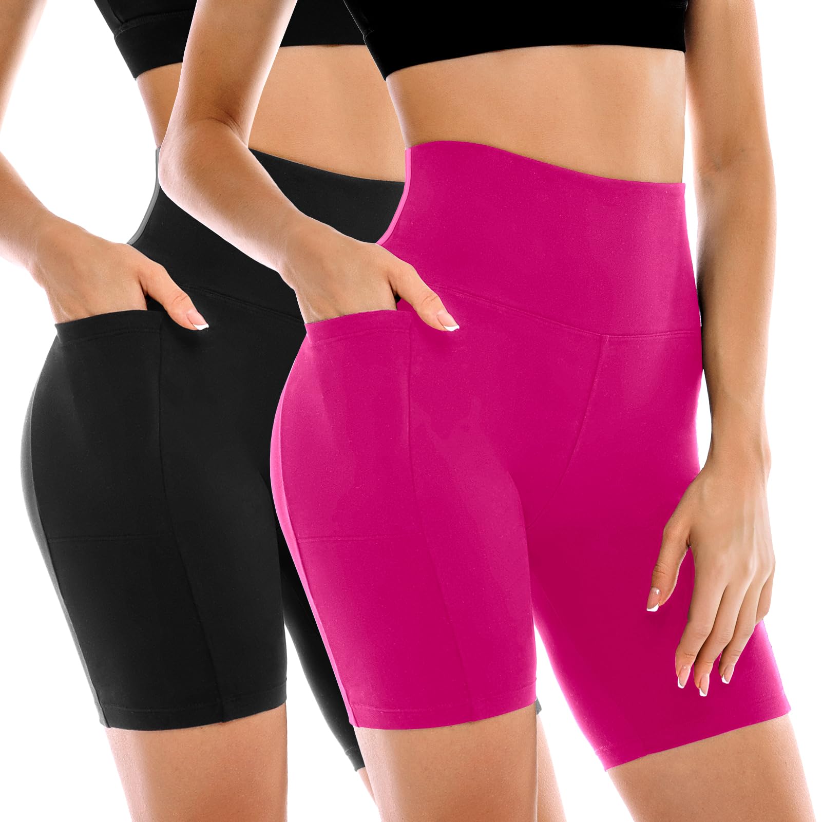 2 Pack Womens Biker Shorts with Pockets, High Waisted Yoga Shorts for Women Running Gym and Workout-image-8