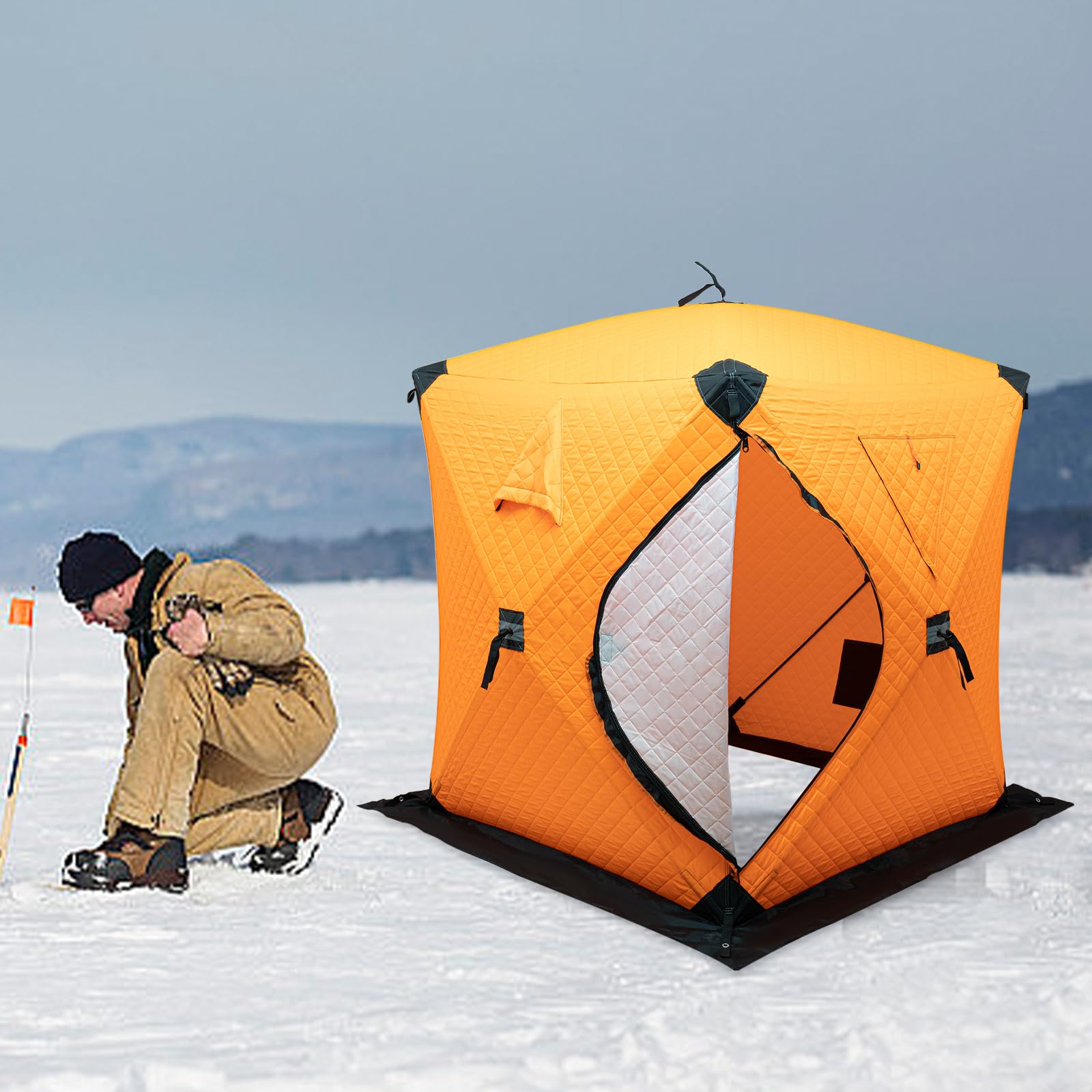 Tragbares Pop-up-EIS-Angelzelt, Tragbares Eisangelzelt, Freistehend Eisangelzelt – Mit 210D-Oxford-Gewebe & 3-Lagiger Stoffkonstruktion, Inkl. Ankern, Seilen & Tragetasche