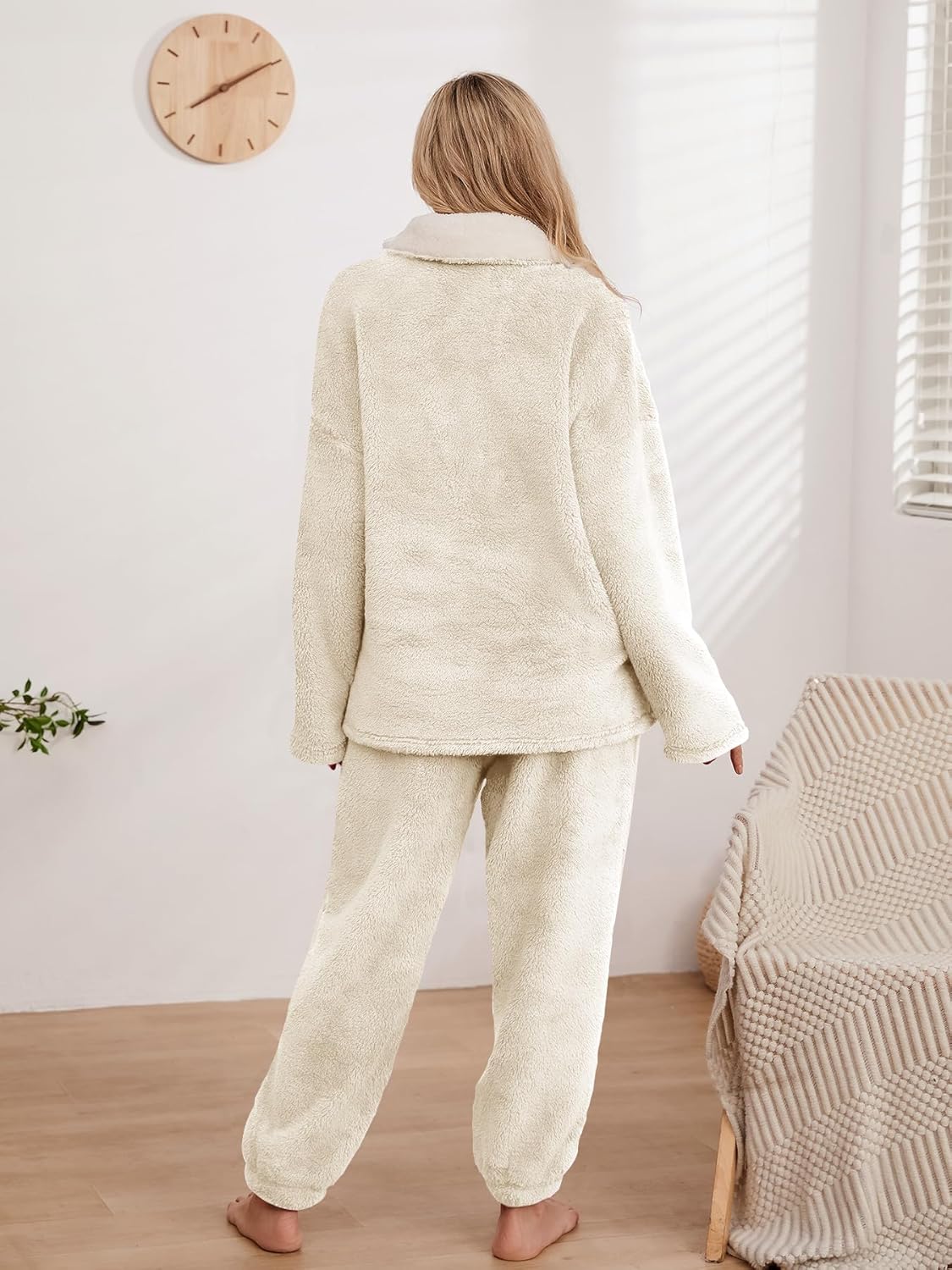 Muchpow Womens Fluffy Pajamas Set Winter Warm Fleece Oversized Pullover Fuzzy Pants Sets Plush Loungewear 2 Piece Pjs - Image 3