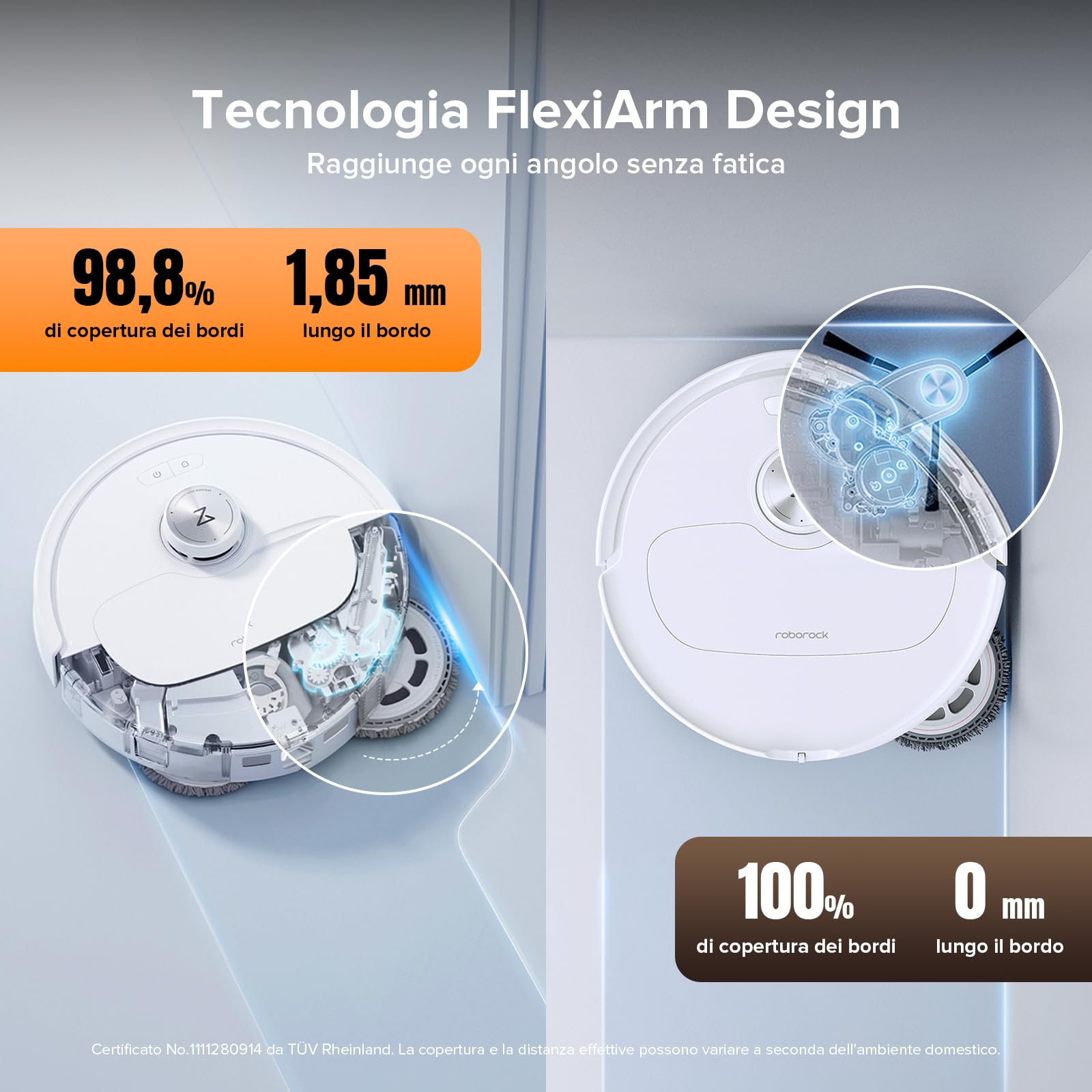 roborock Qrevo Master Set Robot Aspirapolvere con Funzione Mopping&Mop Sollevabile, Design FlexiArm, Potenza di Aspirazione HyperForce® di 10.000 Pa, Rilevamento dello Sporco, Bianco