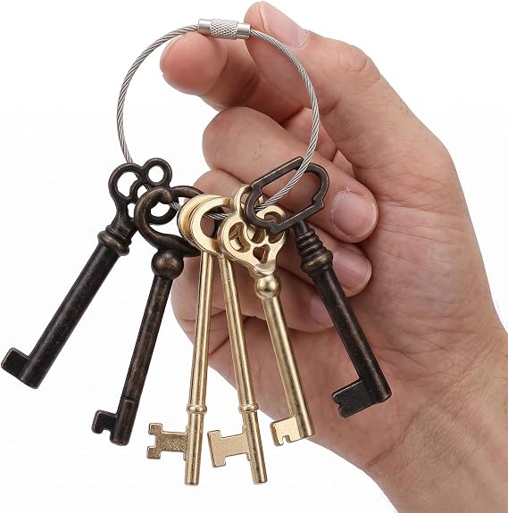 Skeleton Key Set, 6 Pcs Universal Skeleton Keys, Hollow Barrel Keys for Antique Furniture, Vintage Old Furniture, Grandfather Clocks, Vintage Cabinets & Doors