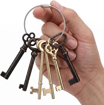 Skeleton Key Set, 6 Pcs Universal Skeleton Keys, Hollow Barrel Keys for Antique Furniture, Vintage Old Furniture, Grandfather Clocks, Vintage Cabinets & Doors