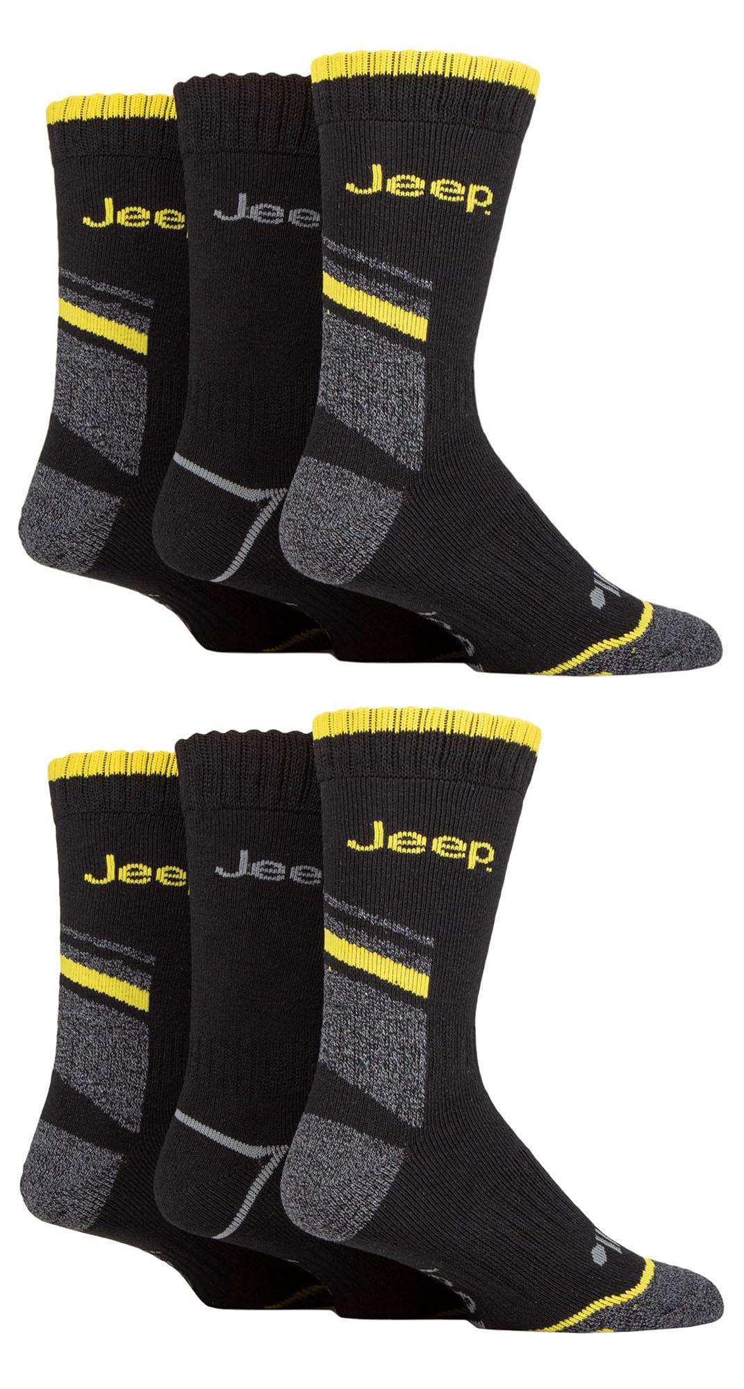 Jeep Mens 6 Pack Heavy Duty Work Socks Cotton Boot Socks with Arch Support (6-11, Black/Charcoal)
