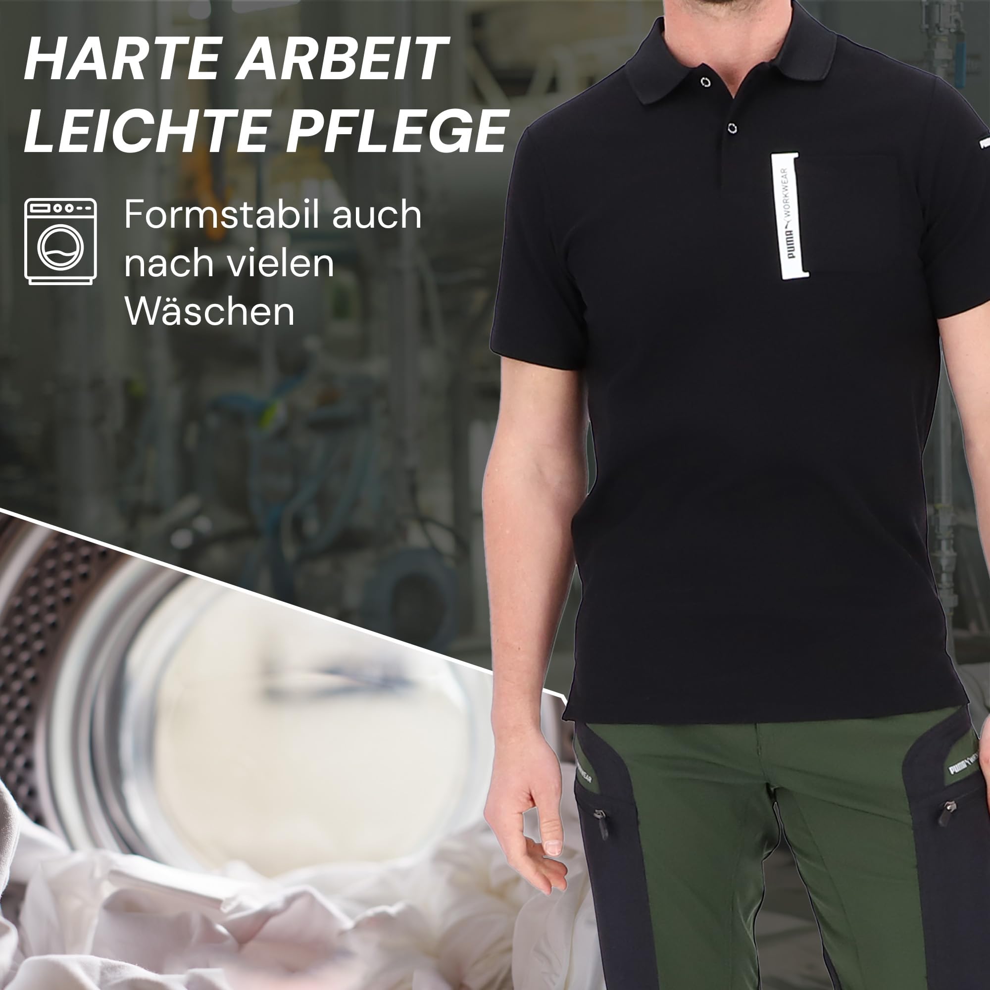 PUMA Workwear Advanced Collection - Polo da uomo a maniche corte, tasca sul petto e scomparto utility sulla spalla, tessuto resistente e traspirante, per artigianato e logistica