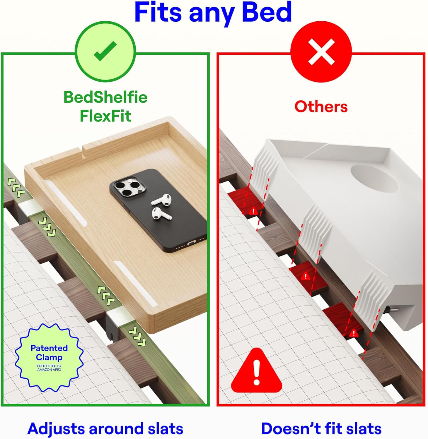 Bedshelfie 2-Pack: Shroommate & Flexfit - Clip-On Bedside Table Lamp with Multi-Color LEDs (Black), for Reading, Kids Desk, Adapter Included, Floating Storage Shelf for Bunk Bed (Natural) - Image 4