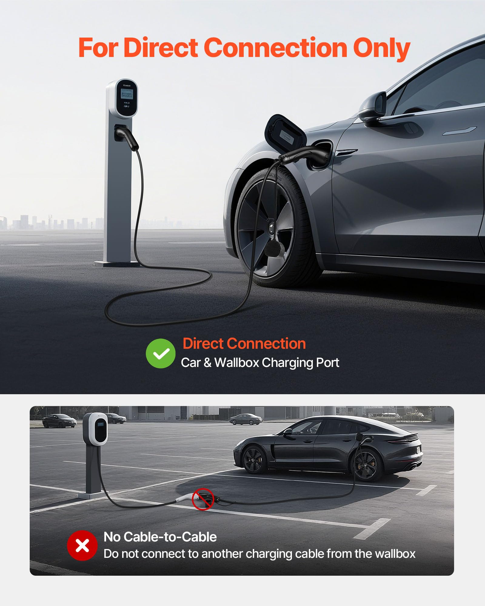 VEVOR EV Ladekabel, 16 A, 7 m, max. 11 kW, Verlängerungskabel, kompatibel mit Typ-2-Ladegeräten für Elektrofahrzeuge, 3-Phasen-Wechselstrom, 480 V, 50 Hz, IP65, Autoladekabel mit Tragetasche