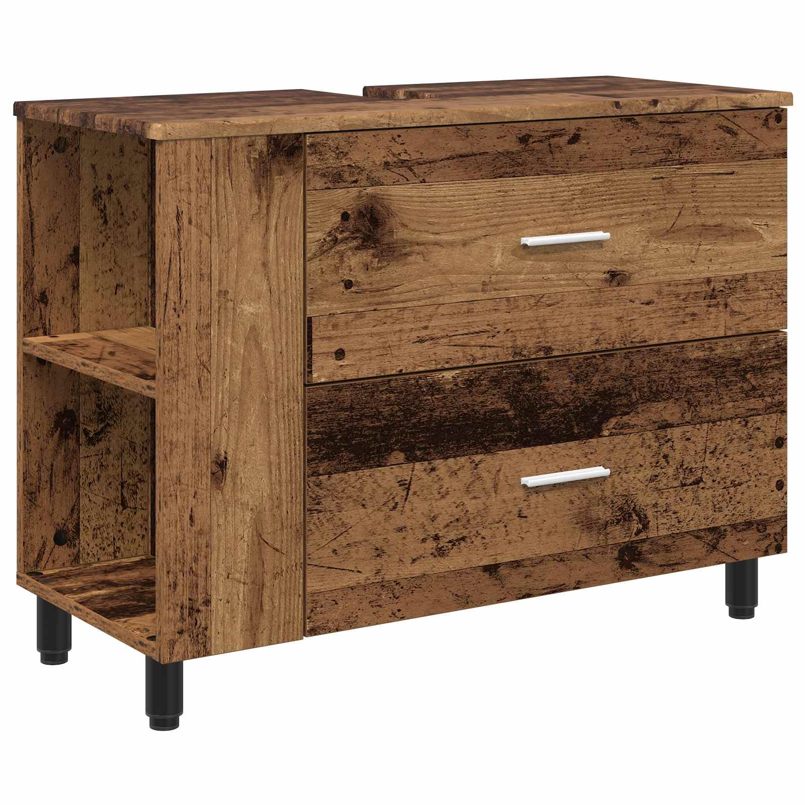 Mueble para lavabo con patas regulables que soluciona suelos desnivelados