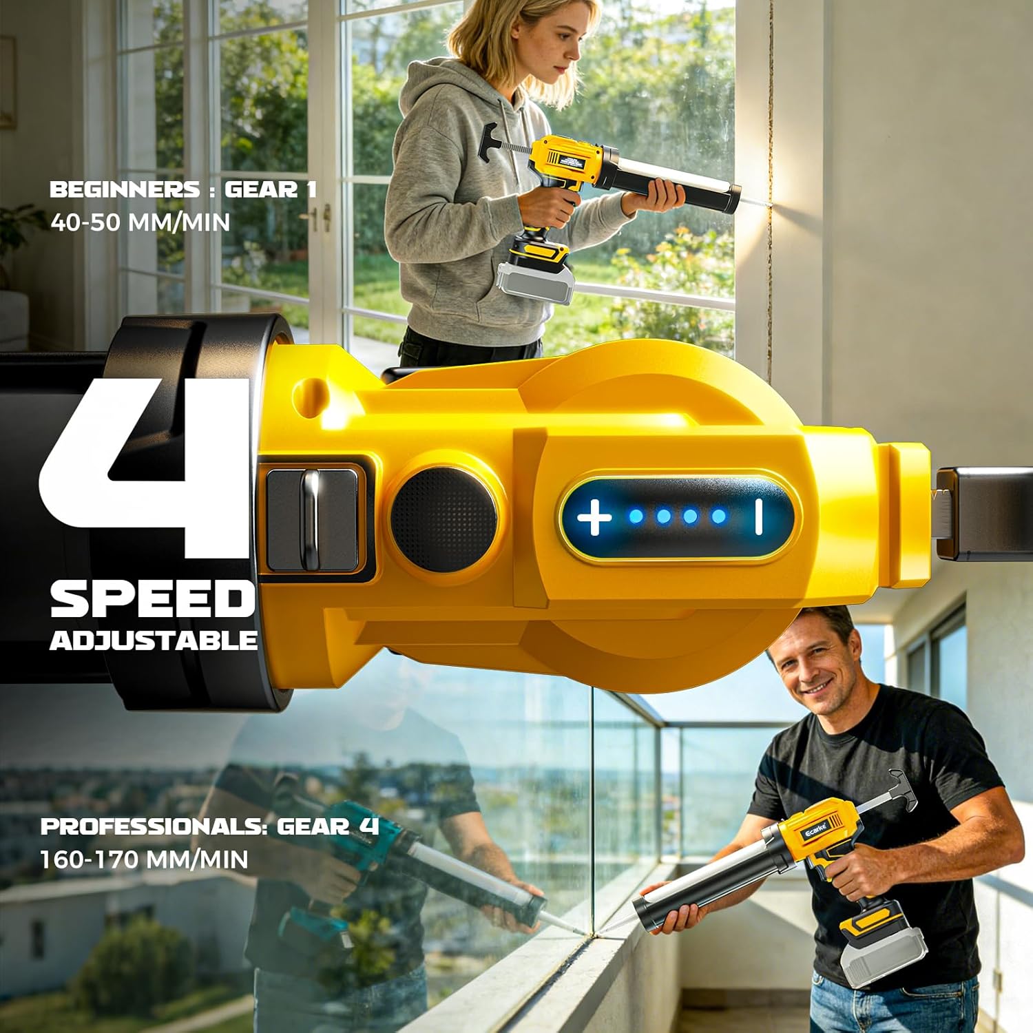 Cordless Caulking Gun Compatible with DeWalt 20V Battery (Tool Only), 10oz Electric Caulking Gun with Adjustable Speed, 9Pcs Caulk Remover Tool, Ecarke Cordless Silicone Gun for Filling, Sealing