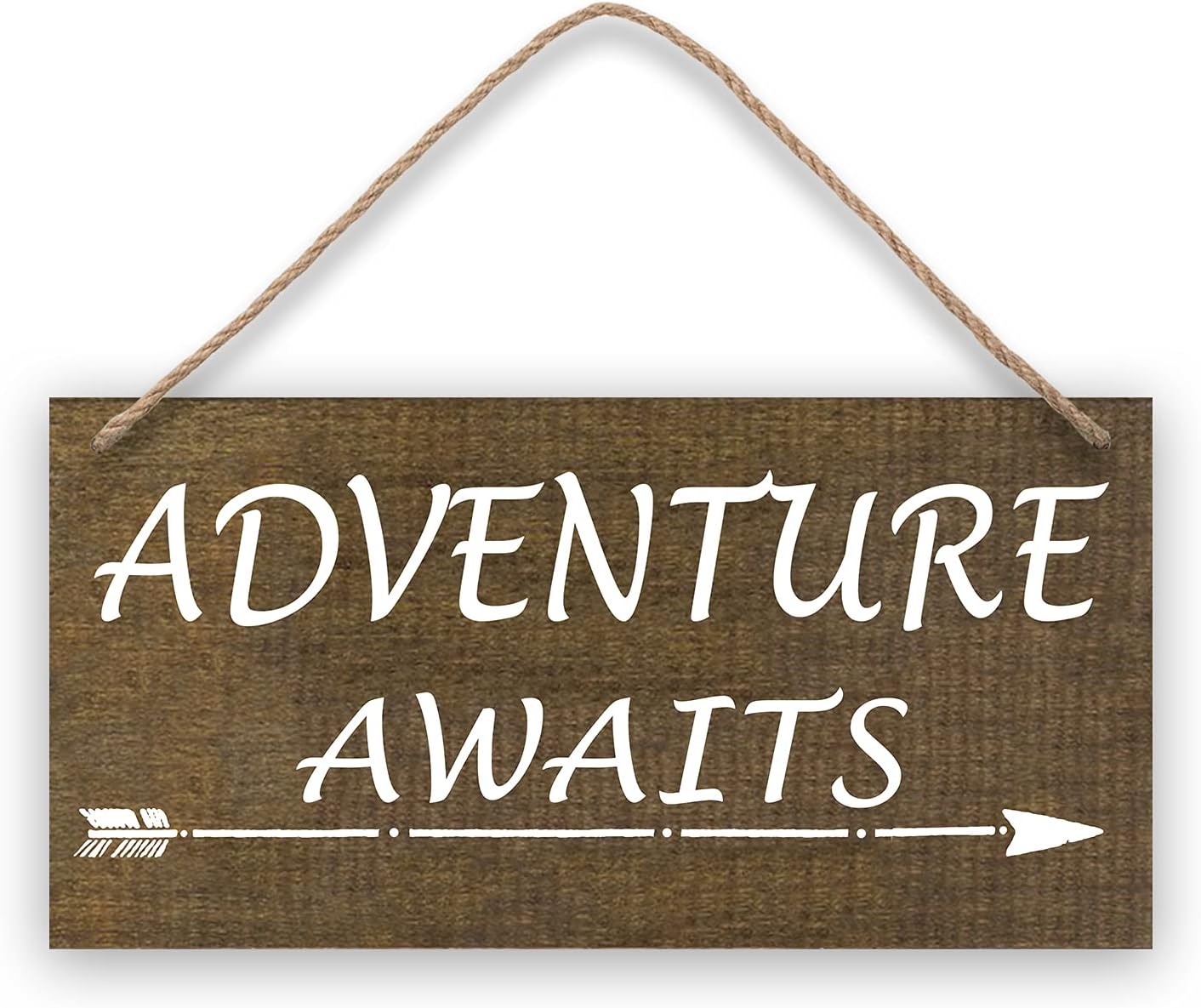 SOTODO Personalized Hanging Wooden Sign, Adventure Awaits Wooden Signs with Lanyard, Wooden Sign Hanging for Rustic Home Decor, 10 x 5 inches