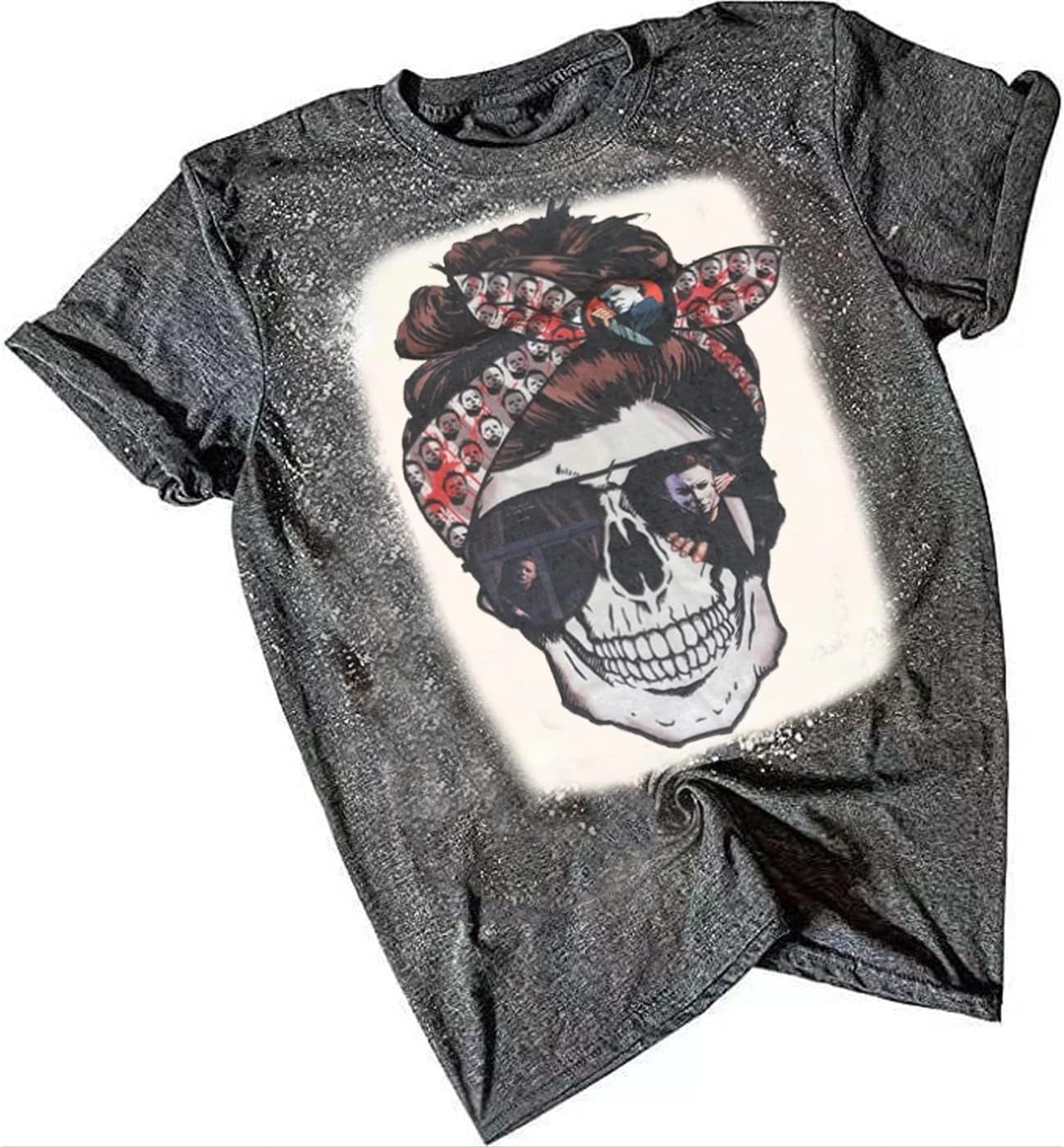 Horror Movies Tshirt Women Funny Halloween Novelty Graphic Tee Friends Horror Scary Movies Bleached Shirt