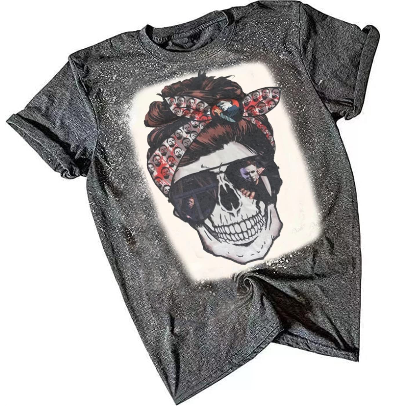 Horror Movies Tshirt Women Funny Halloween Novelty Graphic Tee Friends Horror Scary Movies Bleached Shirt