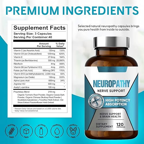 Miniatura 4 de Salvador de nervios para neuropatía, salvador de nervios, 600 mg de ácido alfa lipoico, alivio dirigido para la neuropatía periférica en manos y