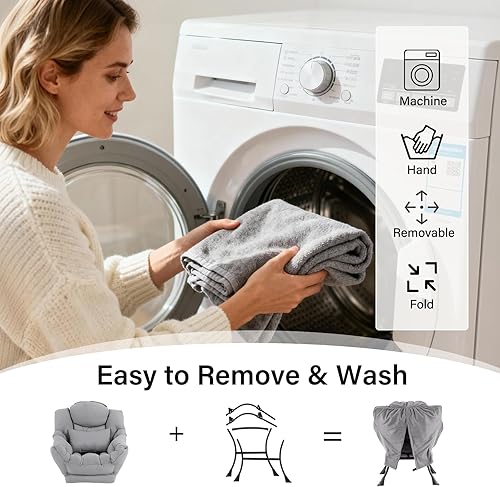 Miniatura 5 de Silla Lazy con otomana, moderna silla decorativa con almohada lumbar, sillas cómodas con reposapiés plegable para dormitorio, lectura, sillas de