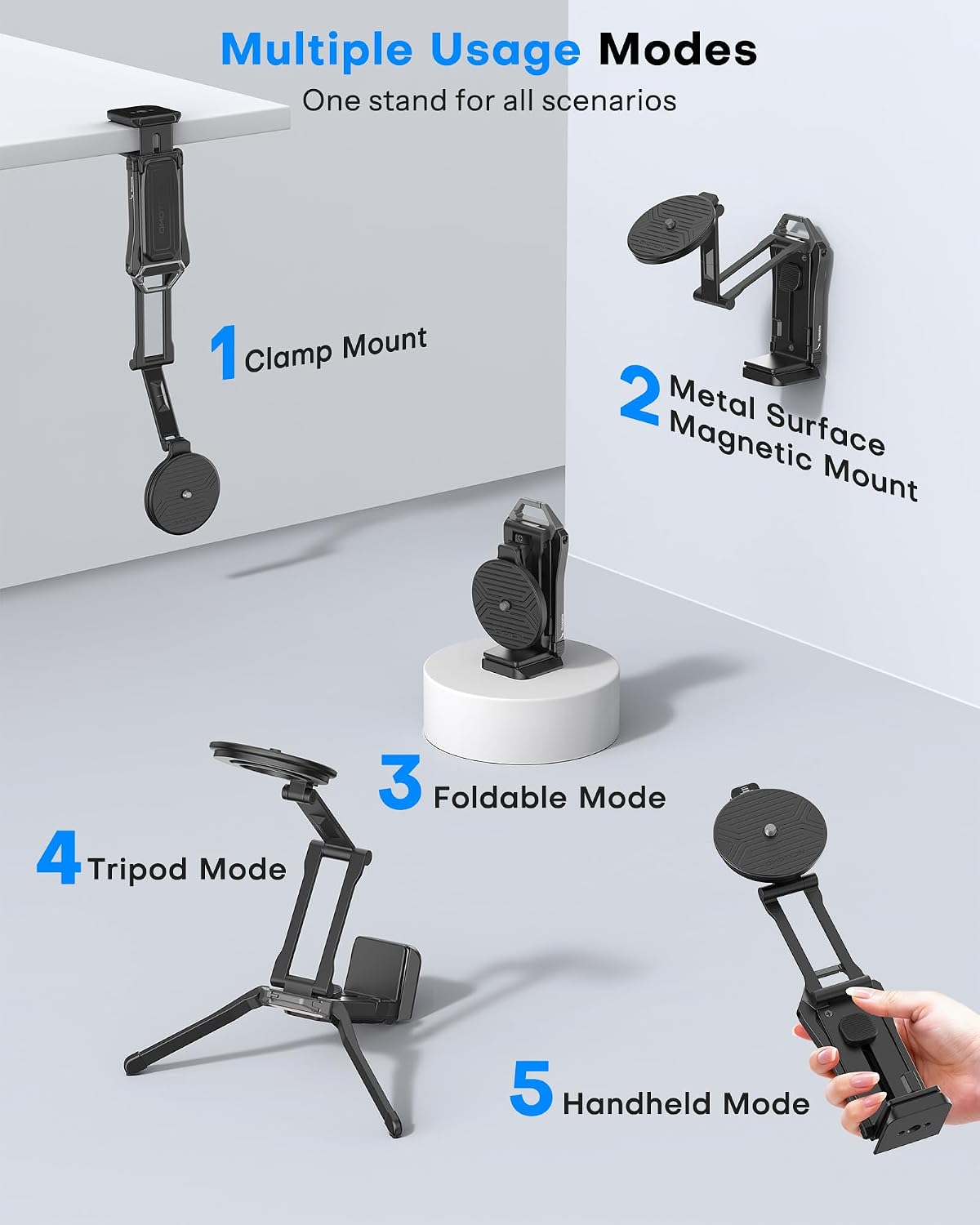 OMOTON 2 in 1 Magnetic Phone & Action Camera Tripod for DJI/GoPro iPhone | Arca-type Adapter with 1/4" Screw, 360° Foldable Adjustable for iPhone 12-17 Series, Aluminum Mount for Gym Kitchen Travel