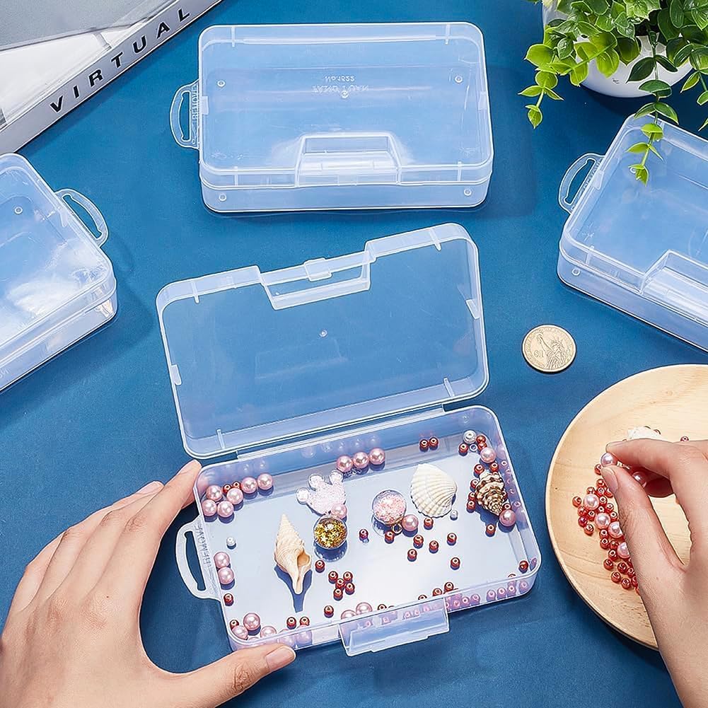 BENECREAT 10 Pcs Rectangular Containers Case with Lid, 6.2x3.5x1.5inch Clear Plastic Box Container, Plastic Storage Containers for Small Craft Accessories Office Supplies Clips