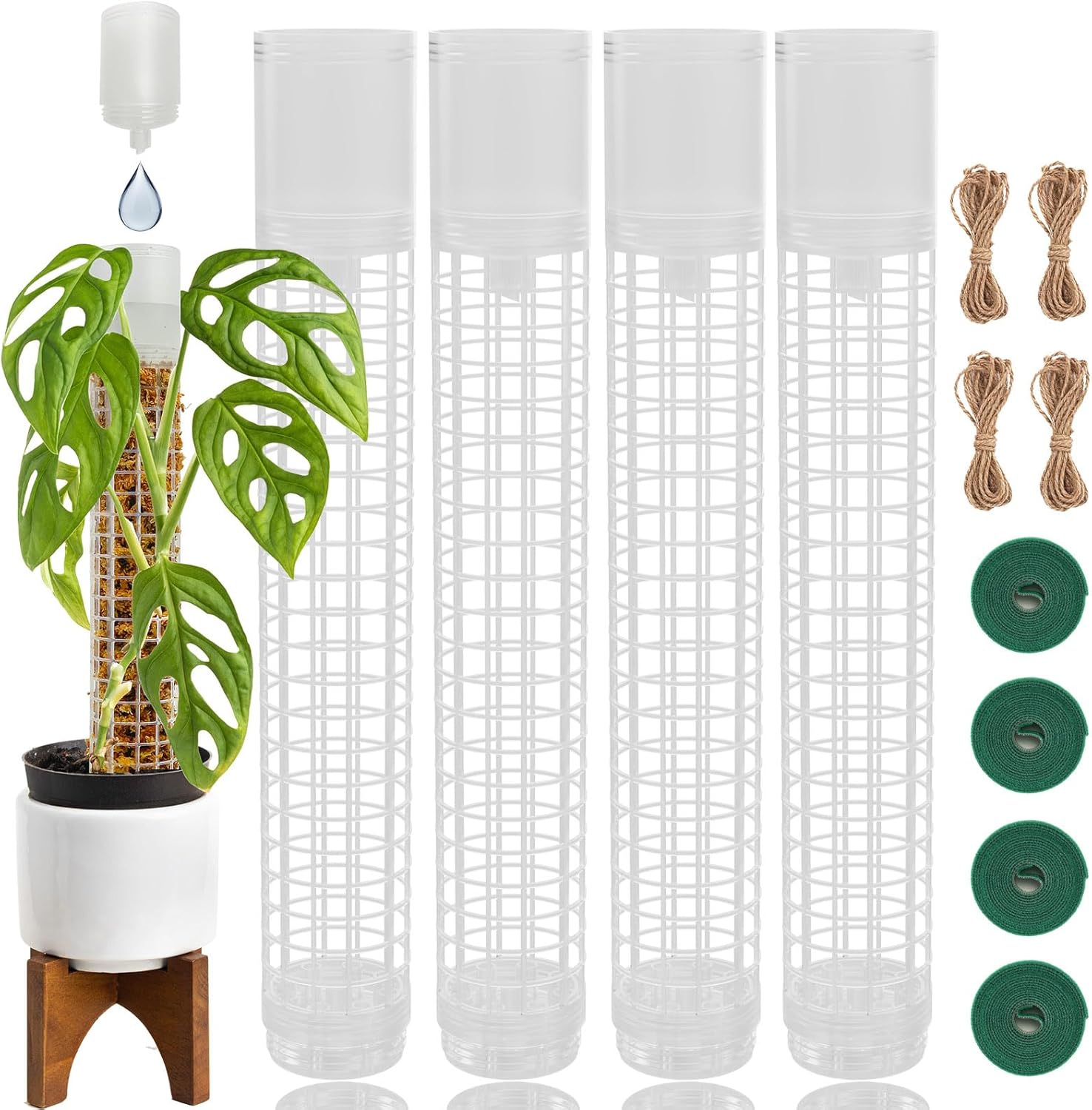 Jegu Moss Pole, Self-Watering Moss Pole for Plants Monstera, 17.4 Inch Height, Stackable Design with Monstera Plant Support - Ideal Moss Poles for Climbing Plants. (4PACK-Large)