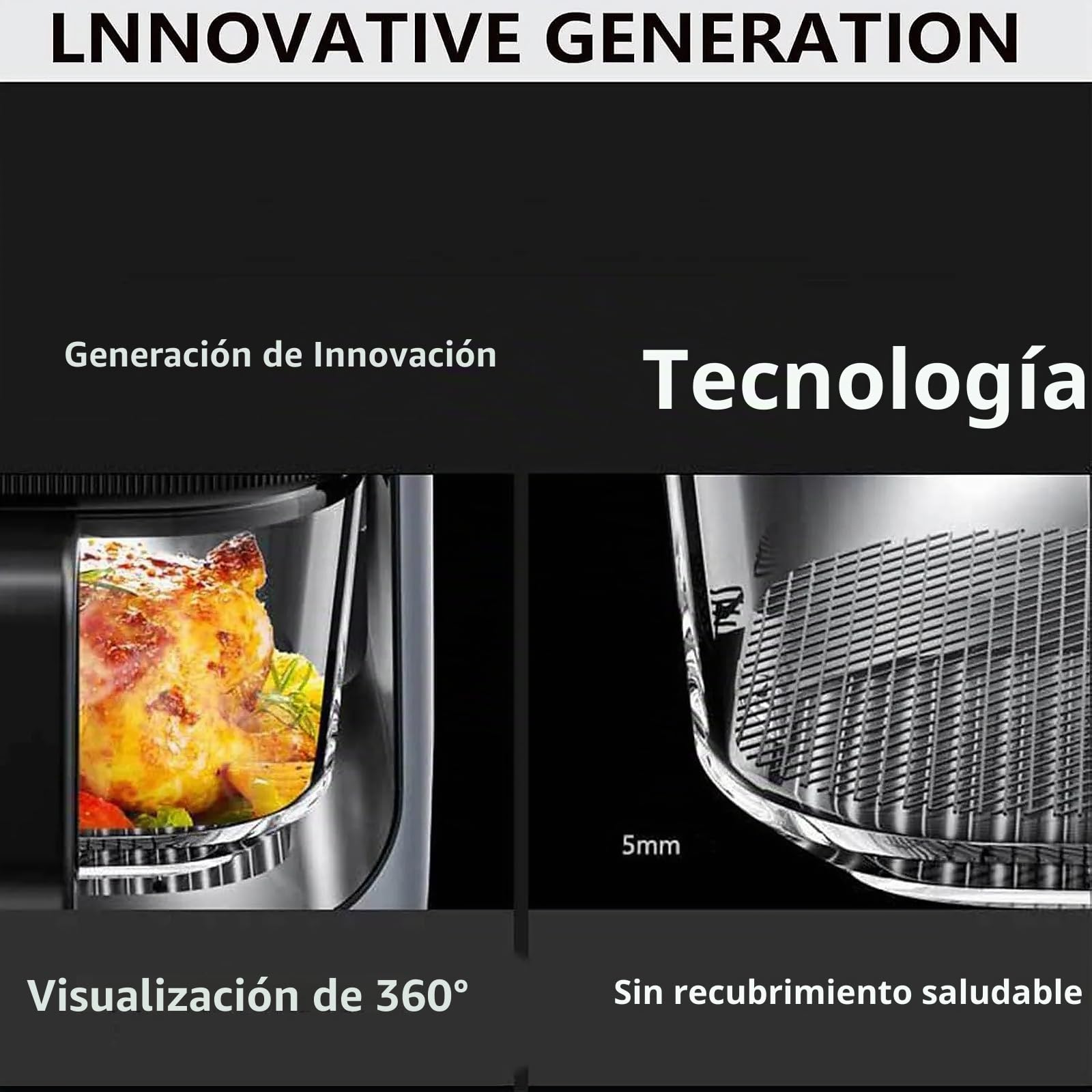Freidora de Aire sin Aceite 6L con Ventana Visible, Air Fryer con Pantalla LED Táctil, 7 Menús, Temperatura Regulable, Cesta de Vidrio, 1200W