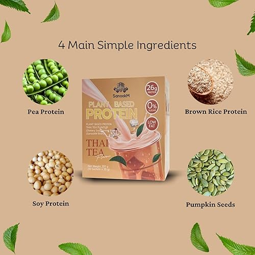 Miniatura 4 de SanookM Proteína en polvo a base de plantas, sabor a té tailandés, sin azúcar, bolsitas de viaje (0.92 oz)