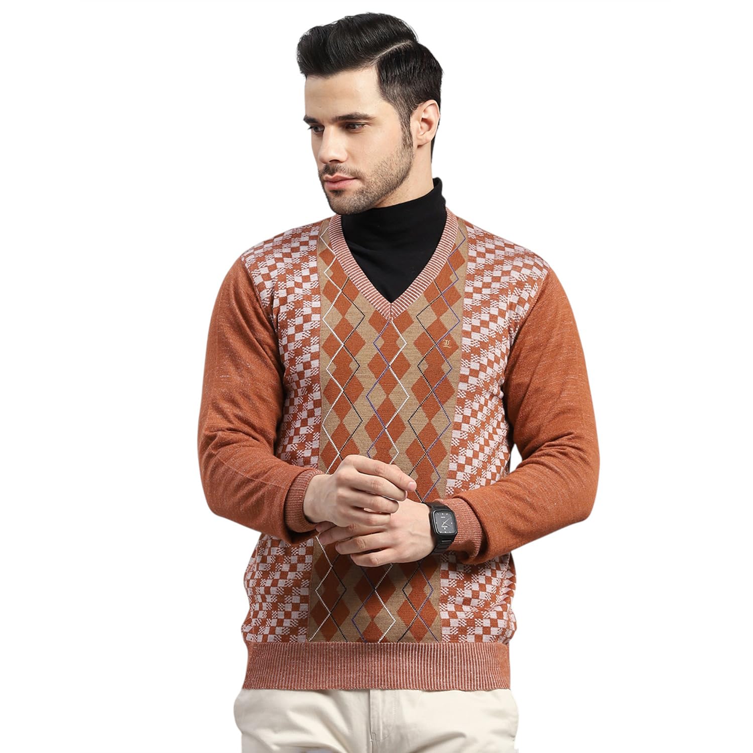 Men's Regular Fit Printed V Neck Pull On Closure Full Sleeve Winter Pullover | Warm Woolen Sweater for Men |Comfortable Knitted Winter Wear for Men (Pack of 1)