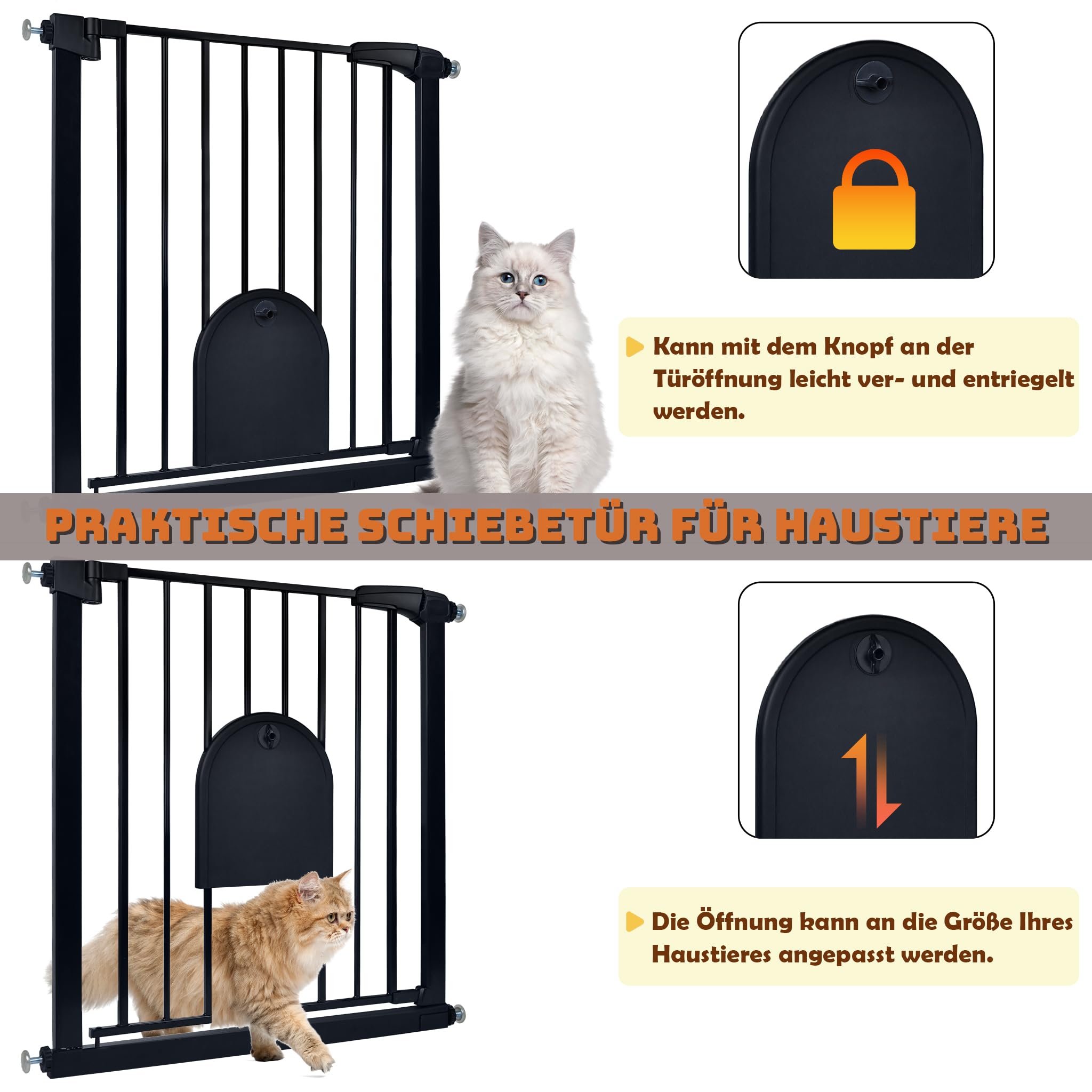 Froadp Türschutzgitter Baby Treppengitter 75-85cm Kindergitter ohne Bohren Türgitter mit Tür für Hunde und Katzen Beidseitig Schwenkbar Absperrgitter Automatisch Haustier Gittertür, Schwarz