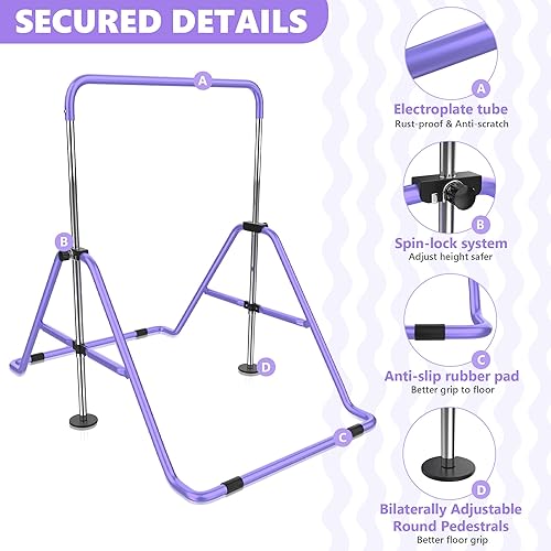 Miniatura 10 de HYD-Parts Barra de gimnasia para niños, barra de entrenamiento junior, barras horizontales ajustables en altura, barras de gimnasia plegables para