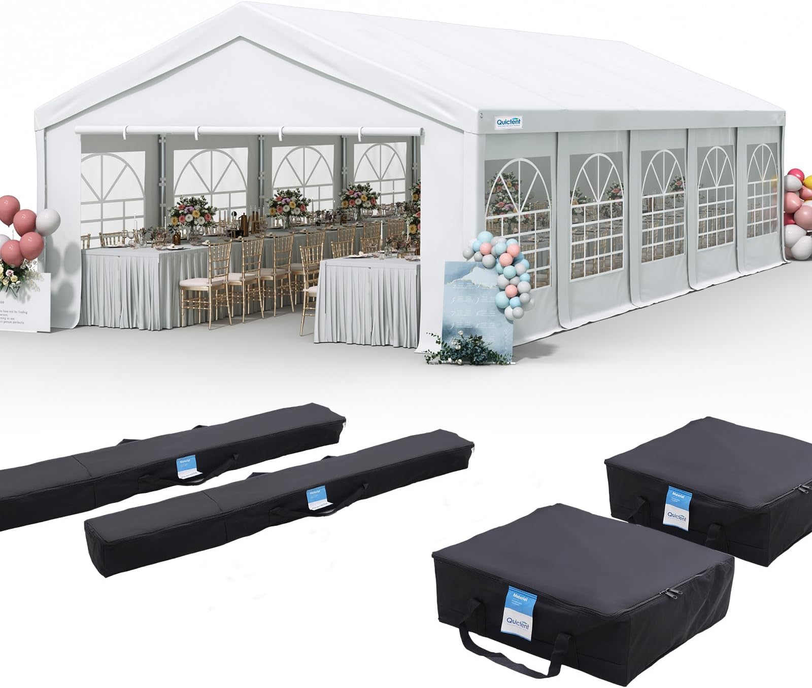Quictent 16x32ft Party Tent Heavy Duty Outdoor Gazebo White Wedding Tent Canopy Event Shelter Carport with Removable Sidewalls& 4pcs Storage Bags