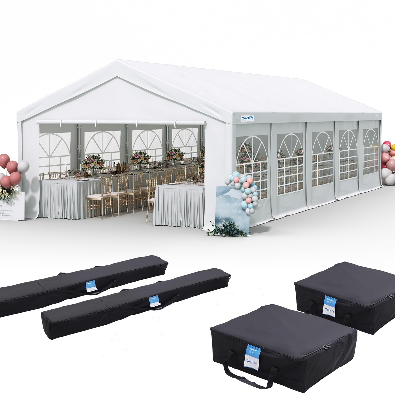Quictent 16x32ft Party Tent Heavy Duty Outdoor Gazebo White Wedding Tent Canopy Event Shelter Carport with Removable Sidewalls& 4pcs Storage Bags