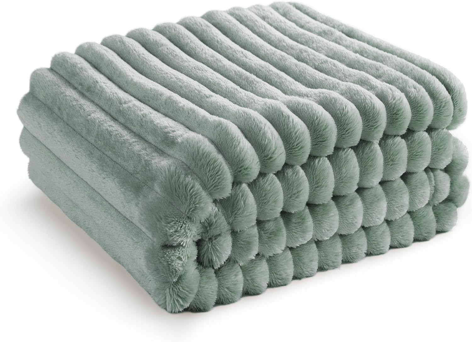 Soft Fleece Blanket Throws - Fluffy Warm Double King Luxury Osum Ribbed Throw for Bedroom, Sofa Couch, Night Bed Blankets (Green, King (200x240 cm))