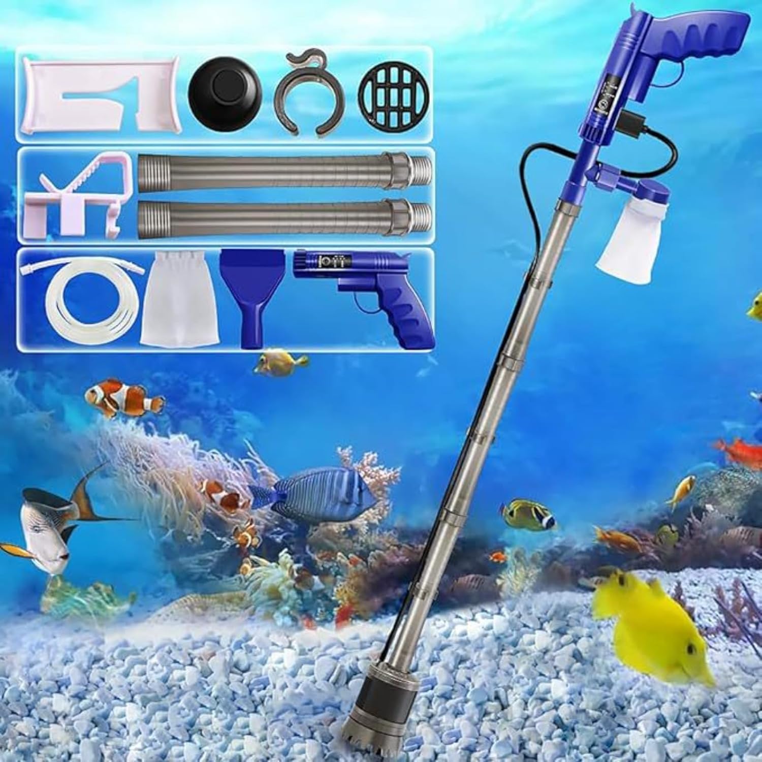 Aquarium Gravel Cleaner & Water Changer (Rechargeable Automatic Electric), Sand Washing & Debris Vacuum Tool for Fish Tank (7.9-23.7 Inches Water Depth)