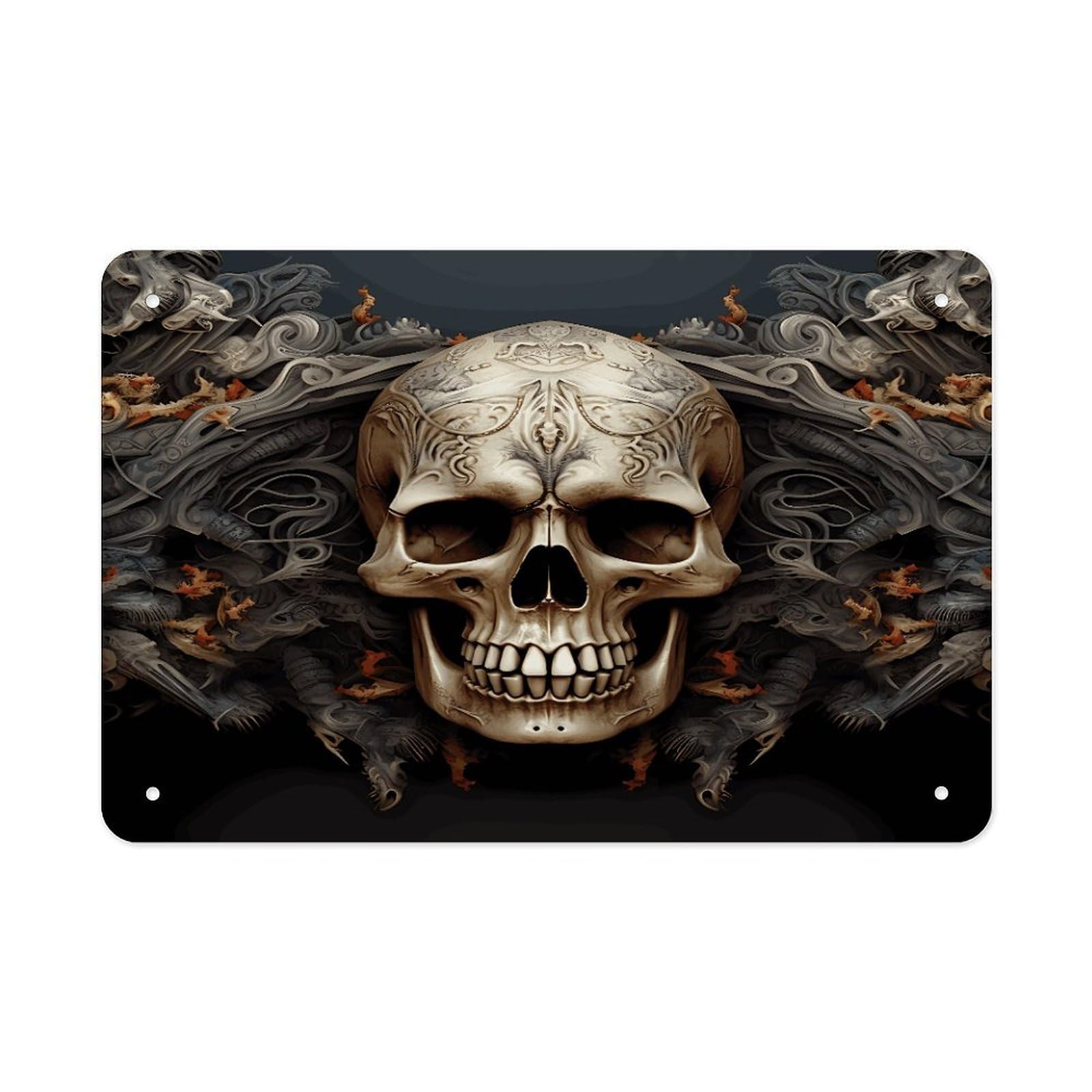 Skulls Metal Tin Sign 12"x8" Wall Art Prints Poster Decorative Picture Metal Signboard Decor Painting Folded Edge Iron Sheet Painting with Holes for Wall Decor